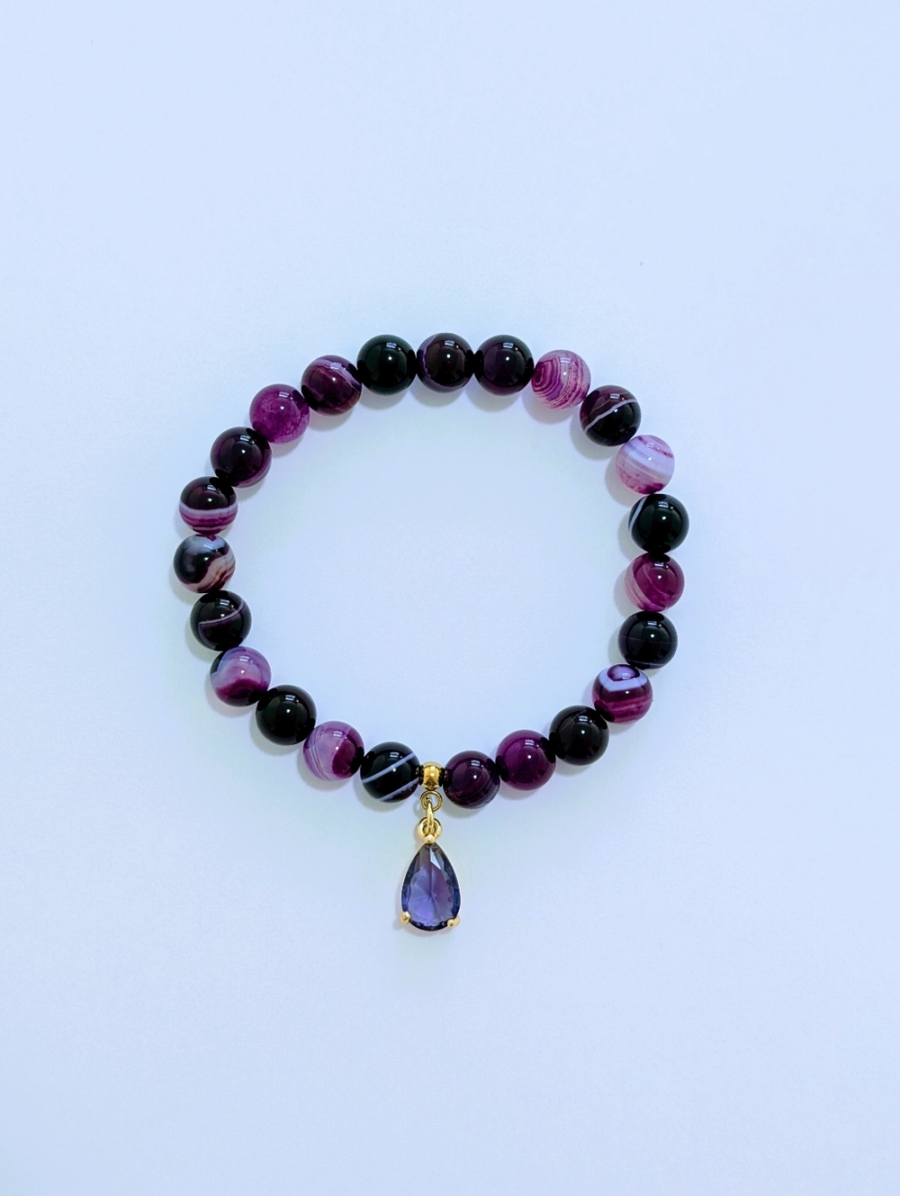 Striped Agate Bracelet With  Charm - Picture 2 of 5